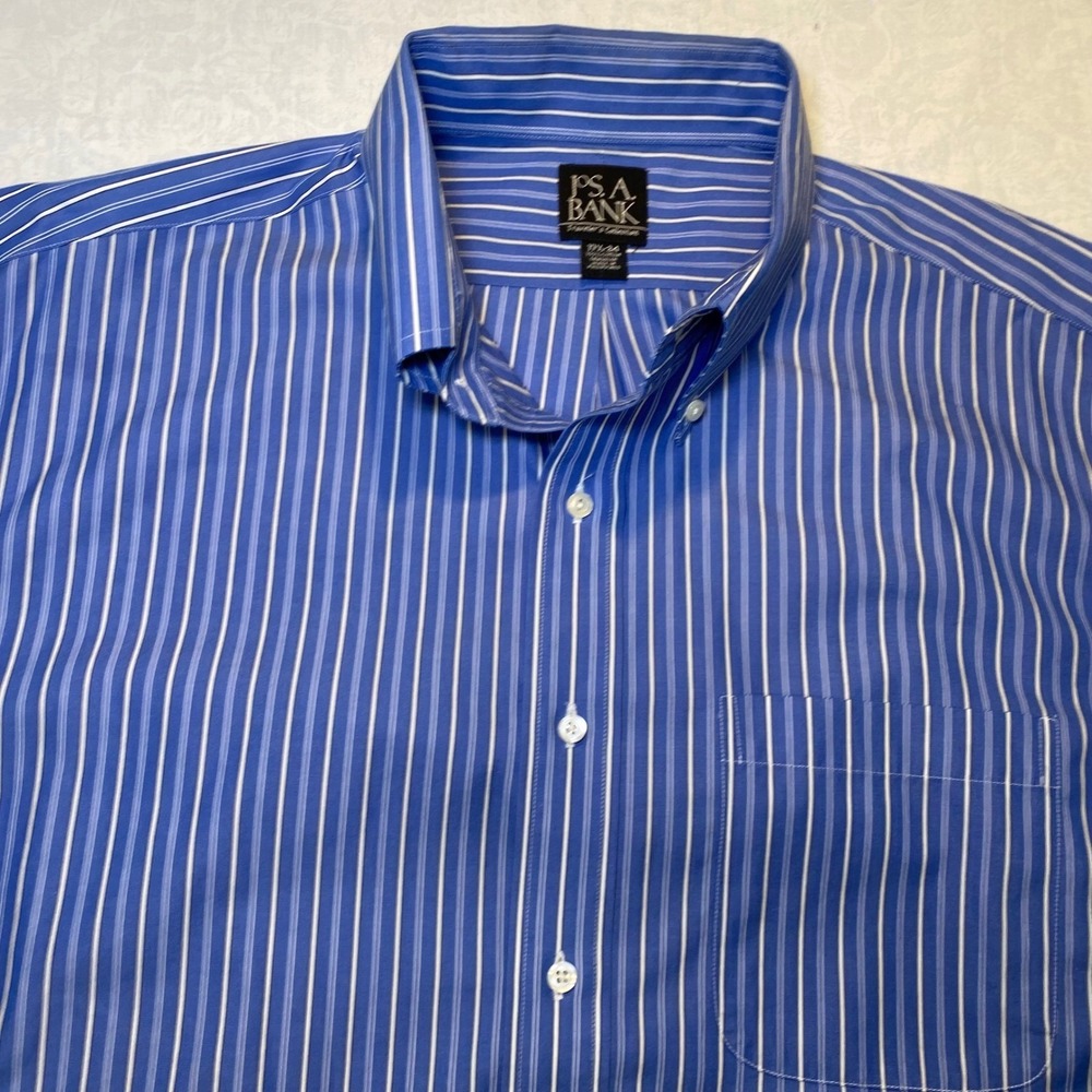 Jos A Bank Traveler Lot 3 Dress Shirts 17.5 34 Blue Check Stripe Cotton - Picture 5 of 16
